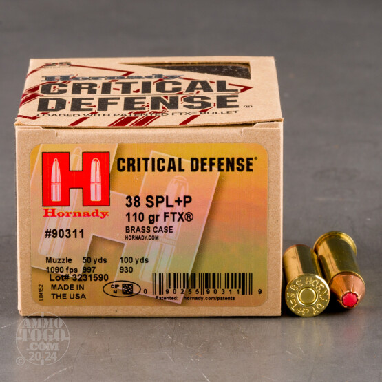 250rds – 38 Special +P Hornady Critical Defense 110gr. FTX Ammo