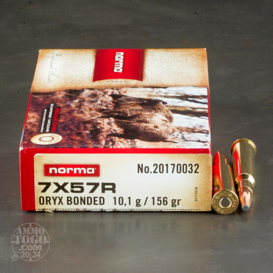 20rds – 7mm Mauser Rimmed (7x57mmR) Norma 156gr. Oryx SP Ammo