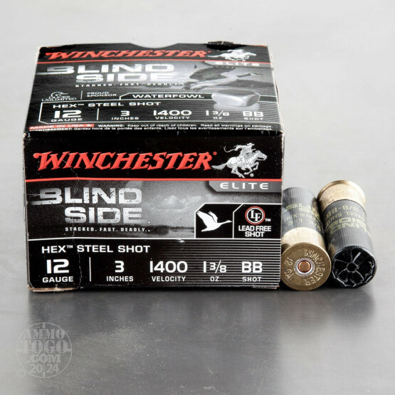 250rds - 12 Ga. Winchester Elite Blind Side 3" 1 3/8oz. BB Hex Steel Shot Ammo