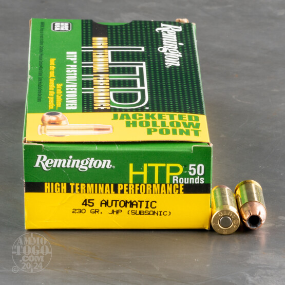 50rds - 45 ACP Remington HTP Subsonic 230gr. JHP Ammo