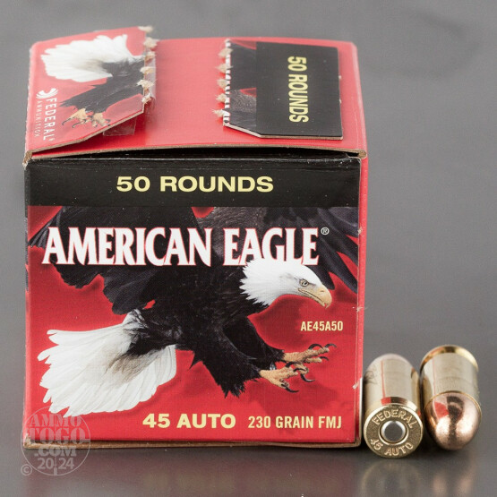 50rds – 45 ACP Federal American Eagle (Trayless) 230gr. FMJ Ammo