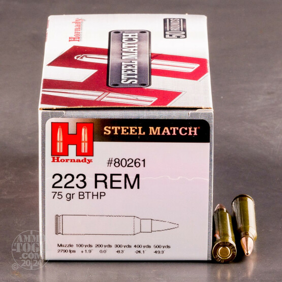 500rds - 223 Hornady 75gr. Steel Match BTHP Ammo