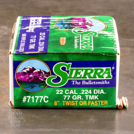 100pcs - 22 Cal .224" Dia Sierra Tipped MatchKing 77gr. PT Bullets