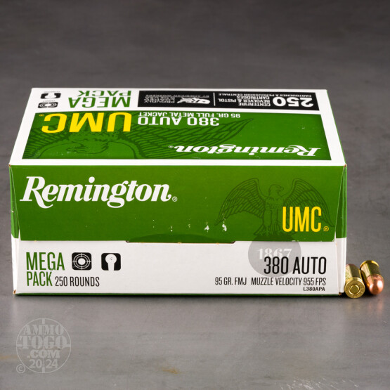250rds - .380 Auto Remington 95gr. (MC) FMJ Ammo