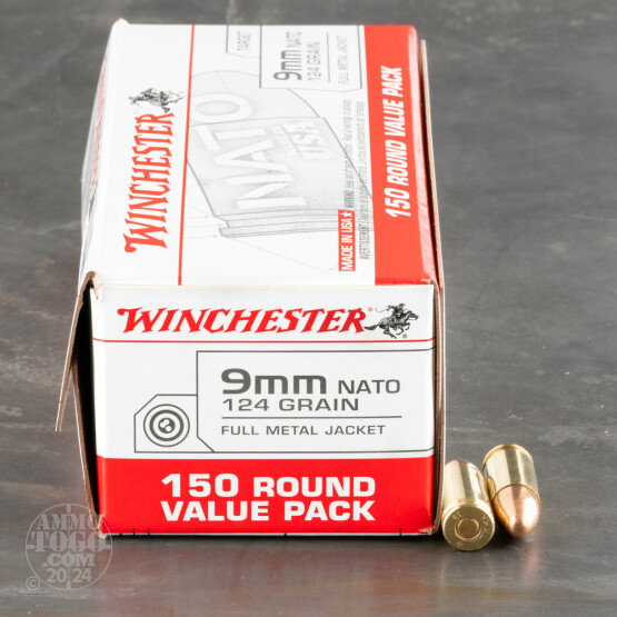 150rds – 9mm NATO Winchester USA 124gr. FMJ Ammo