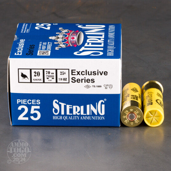 250rds – 20 Gauge Sterling 2-3/4" 7/8oz. #8 Shot Ammo