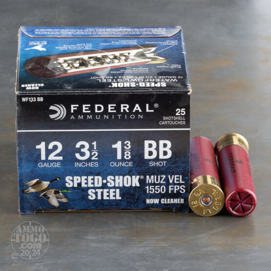25rds – 12 Gauge Federal Speed-Shok 3-1/2" 1-3/8oz. BB Steel Shot Ammo