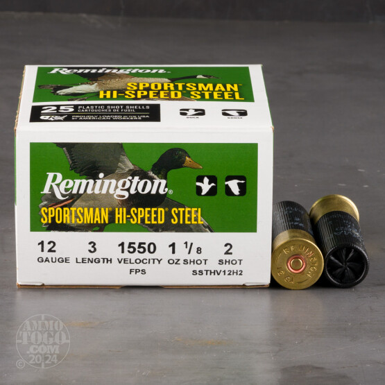 25rds - 12 Ga. Remington Sportsman Hi-Speed Steel 3" 1 1/8oz #2 Shot Ammo