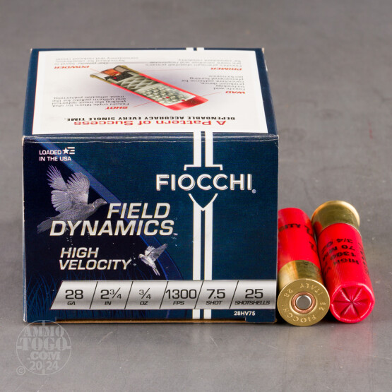 250rds – 28 Gauge Fiocchi 2-3/4" 3/4oz. #7.5 Shot Ammo
