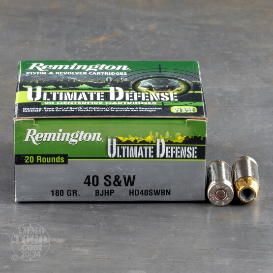 20rds - 40 S&W Remington Ultimate Defense 180gr. BJHP Ammo