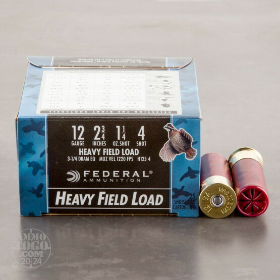 25rds - 12 Gauge Federal Game-Shok Upland Heavy Field 2 3/4" 1-1/4 oz. #4 Shot Ammo