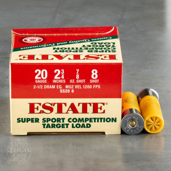 250rds – 20 Gauge Estate Super Sport Competition Target 2-3/4" 7/8oz. #8 Shot Ammo