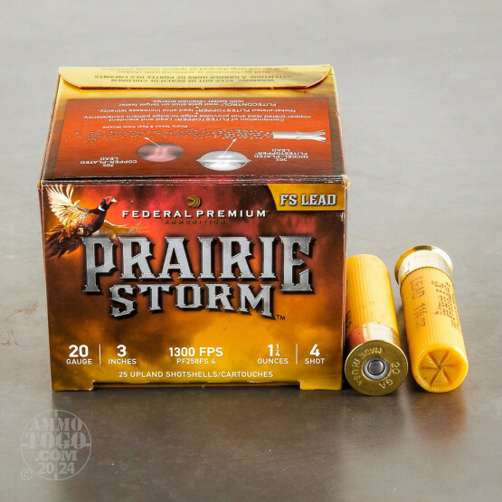 25rds – 20 Gauge Federal Prairie Storm FS Lead 3" 1-1/4oz. #4 Shot Ammo