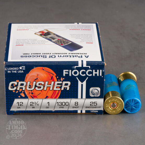 25rds - 12ga Fiocchi CRUSHER 2 3/4" 1oz. #8 Shot Target Ammo