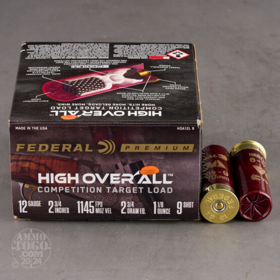 25rds – 12 Gauge Federal High Over All 2-3/4" 1-1/8oz. #9 Shot Ammo