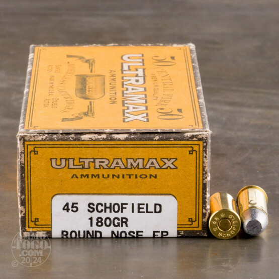 50rds - 45 Schofield Ultramax 180gr. Round Nose Flat Point Ammo