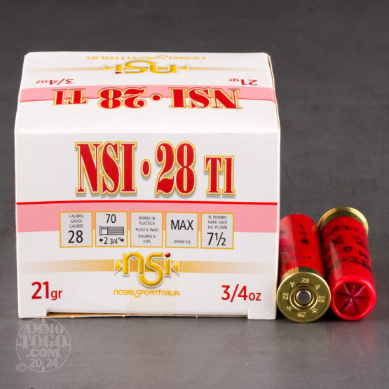 250rds - 28 Gauge NSI Hunting 2 3/4" Max Dram 3/4oz. #7 1/2 Shot Ammo