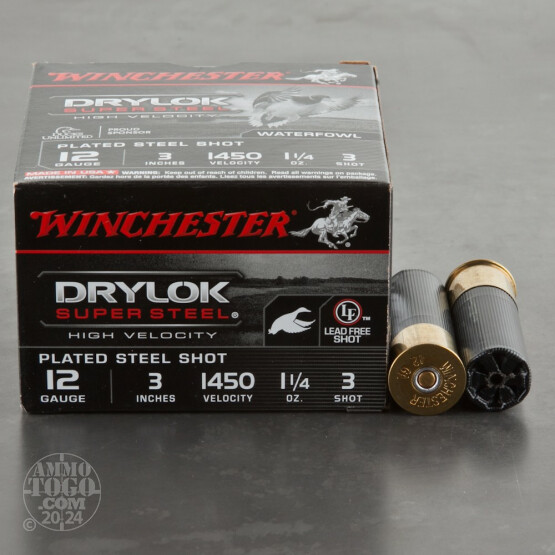 25rds - 12 Gauge Winchester Drylok Super Steel High Velocity 1-1/4 oz. 3" #3 Shot Ammo