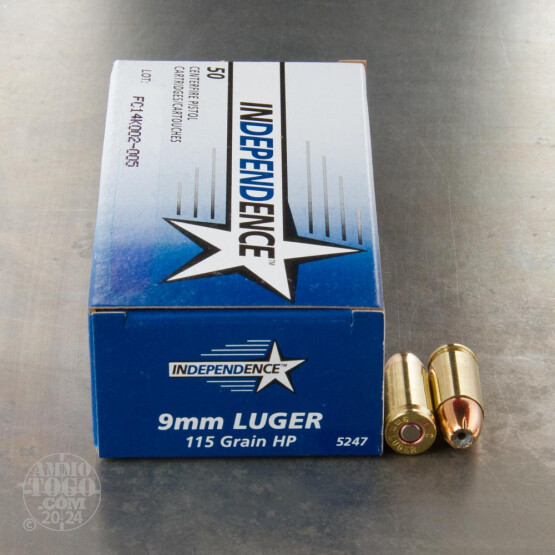 50rds - 9mm Independence 115gr. JHP Ammo