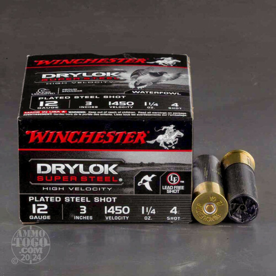 12 Gauge - 3" 1 1/4 oz. #4 Steel Shot - Winchester Drylok Super Steel High Velocity - 25 Rounds