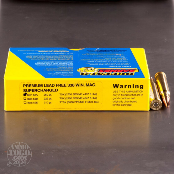 20rds - 338 Win. Mag. Supercharged Buffalo Bore 250gr. Barnes TSX HP Ammo