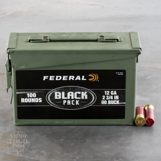100rds – 12 Gauge Federal Black Ammo Can 2 3/4" 9-Pellet 00 Buckshot Ammo