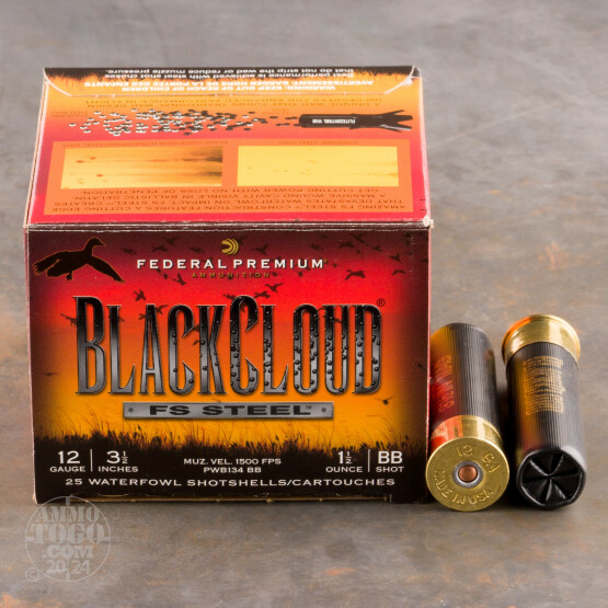 25rds - 12 Ga. Federal Blackcloud 3 1/2" 1 1/2oz #BB Steel Shot Ammo