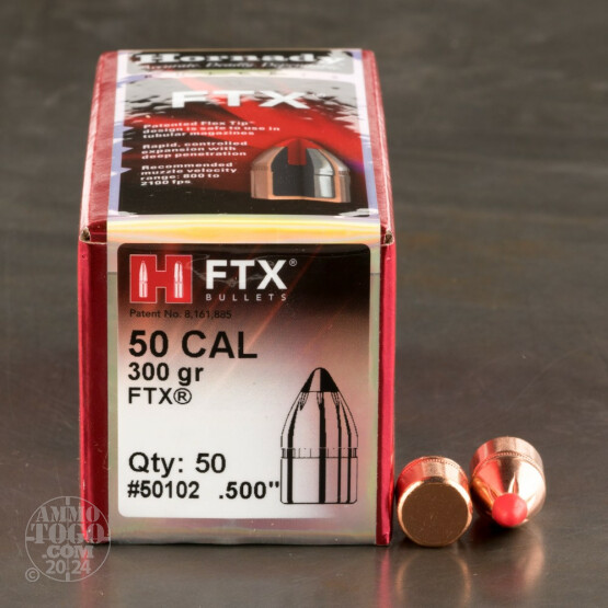50pcs - 50 Cal .500" Dia Hornady 300gr. FTX Polymer Tip Bullets