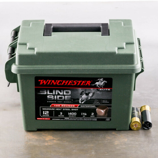 100rds – 12 Gauge Winchester Blind Side 3" 1-3/8oz. #2 Steel Shot Ammo in Field Box