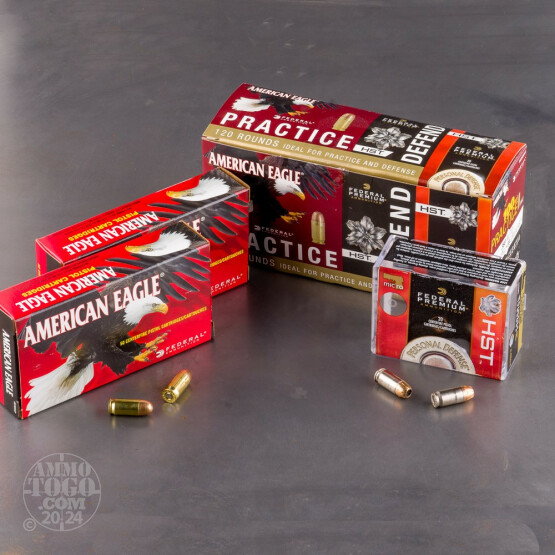 120rds - 380 Auto Federal Practice & Defend Combo Pack 95gr. FMJ + 99gr. HST JHP Ammo