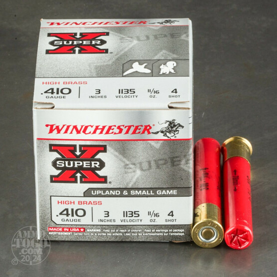 25rds - 410 Gauge Winchester Super X High Brass 3" Max Dram 11/16oz. #4 Shot Ammo