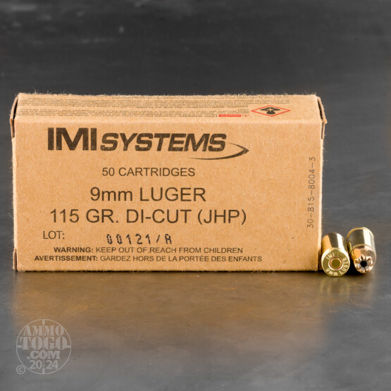 50rds – 9mm IMI 115gr. Di-Cut JHP Ammo