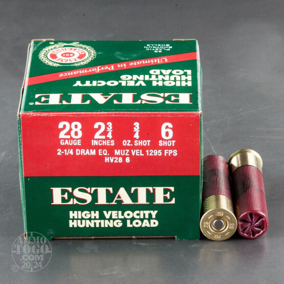 25rds - 28 Gauge Estate HV Hunting 2 3/4" 2 1/4 Dram 3/4oz. #6 Shot Ammo
