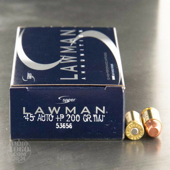 50rds - 45 ACP Speer Lawman 200gr. +P TMJ Ammo