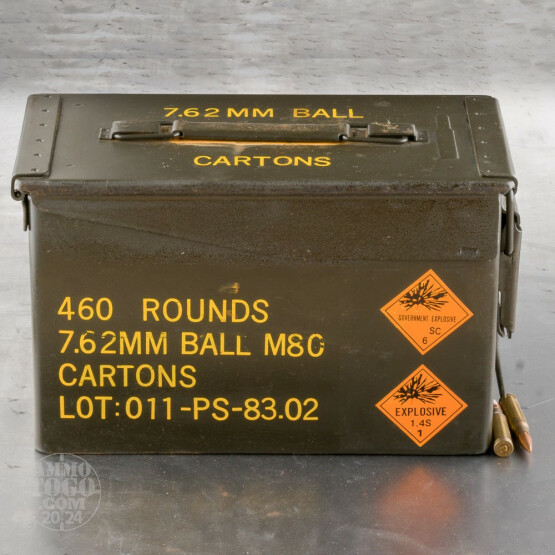 460rds - 7.62x51mm PMC Surplus Ammo Can 146gr. FMJ Ammo