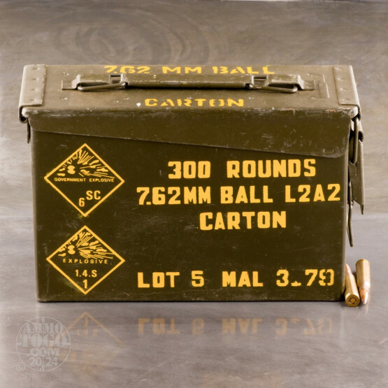 300rds - 7.62x51 Malaysian Military Surplus Ammo In Steel Ammo Can 146gr. FMJ Ammo