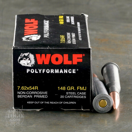 500rds - 7.62x54R Wolf Polyformance 148gr. FMJ Ammo