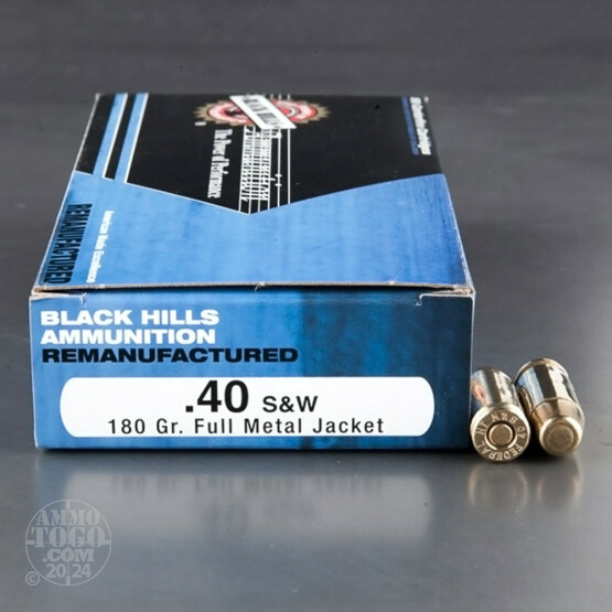 50rds - 40 S&W Black Hills 180gr. Remanufactured FMJ Ammo