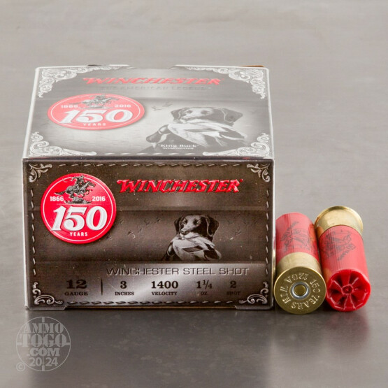 25rds - 12 Gauge Winchester 150th Anniversary Commemorative 3" 1-1/4 Ounce #2 Steel Shot Ammo