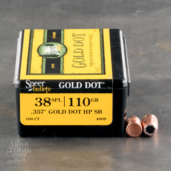 100pcs - 38 / 357 Cal .357" Dia Speer 110gr. Gold Dot JHP Bullets