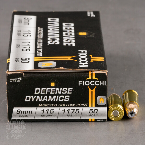 50rds - 9mm Fiocchi 115gr. Jacketed Hollow Point Ammo
