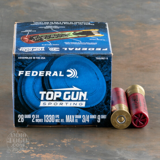 25rds – 28 Gauge Federal Top Gun Sporting 2-3/4" 3/4oz. #9 Shot Ammo