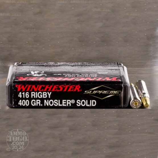 20rds - 416 Rigby Winchester Supreme 400gr. Nosler Solid Ammo