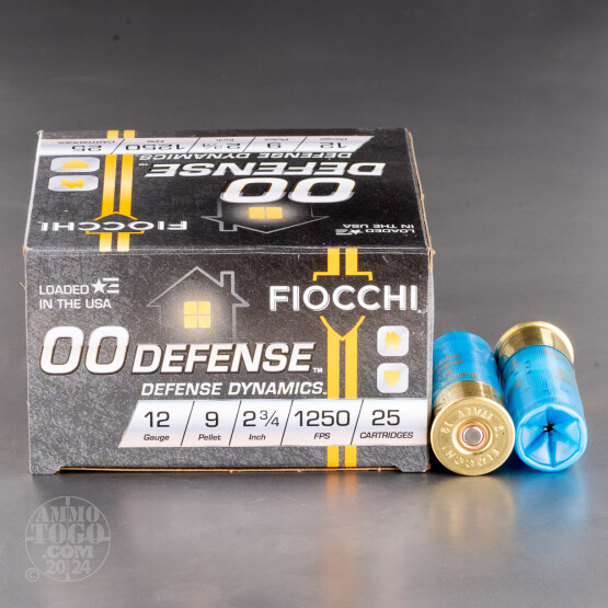 25rds – 12 Gauge Fiocchi 2-3/4" 9 Pellet 00 Buckshot Ammo