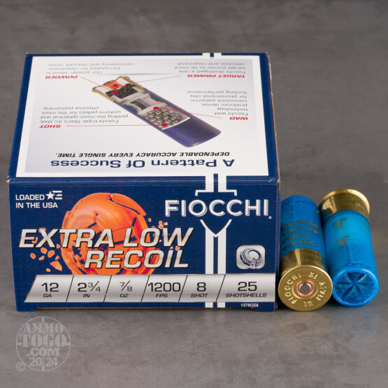 25rds - 12 Gauge Fiocchi Low Recoil Target Load 2 3/4" 7/8 Ounce #8 Shot Ammo