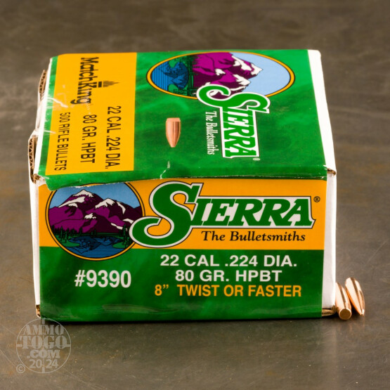 500pcs - 22 Cal .224" Dia Sierra MatchKing 80gr. HPBT Bullets