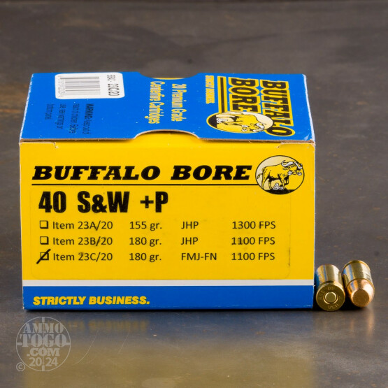 20rds - 40 S&W Buffalo Bore 180gr. +P FMJ-FN Ammo