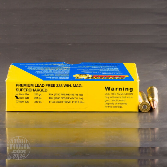 20rds - 338 Win. Mag. Supercharged Buffalo Bore 225gr. Barnes TSX HP Ammo