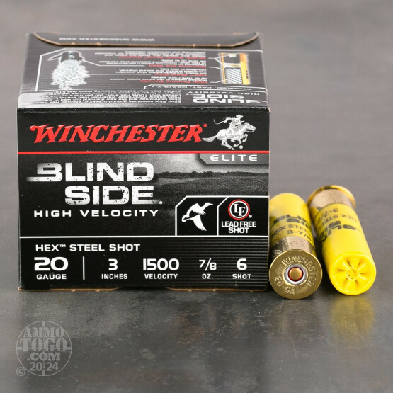 25rds - 20 Gauge Winchester Blind Side Waterfowl 7/8 Ounce 3" #6 Hex Steel Shot Ammo