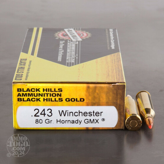 20rds - 243 Win. Black Hills Gold 80gr. Hornady GMX Polymer Tip Ammo